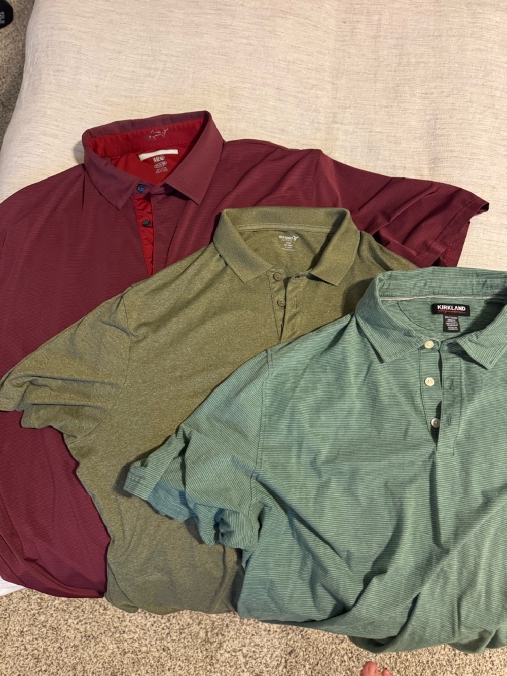 Kirkland Signature Men's Burgundy, Olive, and Teal Polo Pack